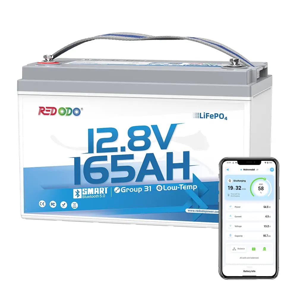 Redodo 12V 165Ah LiFePO4 Batterie mit Bluetooth