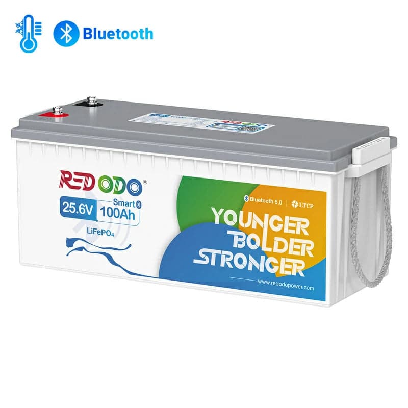 Batterie Redodo LiFePO4 24V 100Ah avec Bluetooth | 2,56 kWh et 2,56 kW