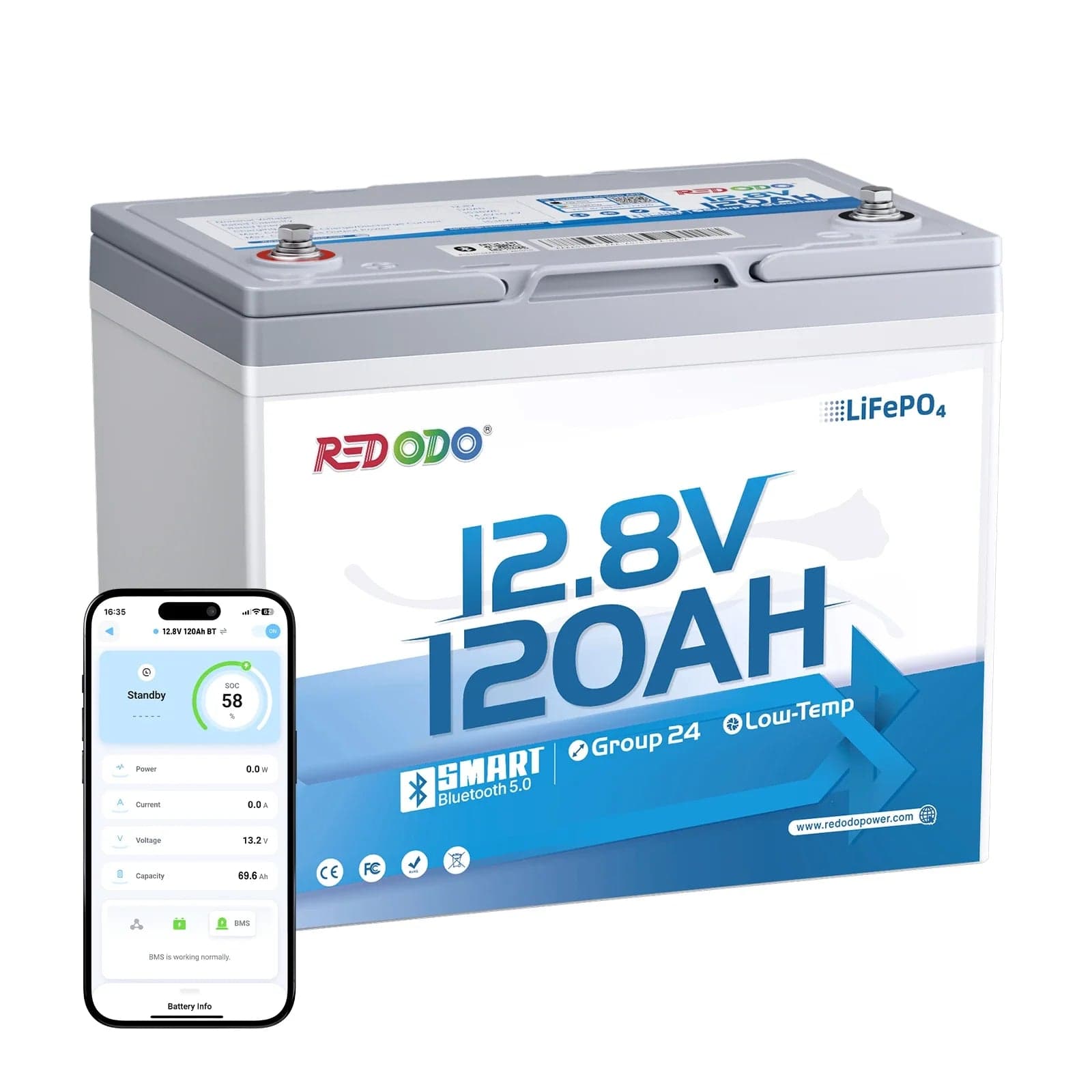 Redodo 12V 120Ah Mini LiFePO4 Batterie mit Bluetooth